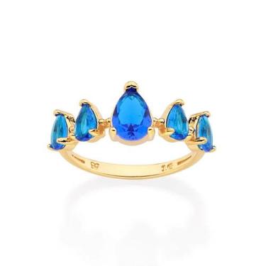 Imagem de Anel banhado ouro 3x 24k 18k e 22k feminino rommanel com pedra azul fi