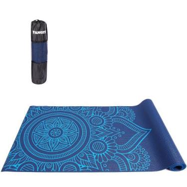 Imagem de Tapete Yoga Mat Pilates PVC Com Estampa e Bolsa Yangfit, Azul