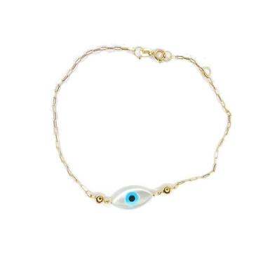 Imagem de Tornozeleira com Pingente de ouro 18k Olho Grego 25cm - Elegancy Joias