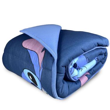 Imagem de Edredom Infantil Stitch Big Azul Solteiro 1,50 X 2,20 Dupla Face Disney Em Malha Portallar