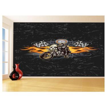 Imagem de Papel De Parede 3D Moto Bike Desenho Fogo Chamas 3,5M Bkm84 - Você Dec