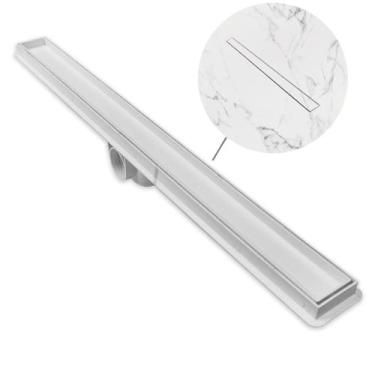 Imagem de Ralo Linear Cola Piso Oculta 5x70 Para Banheiro Sifonado Branco - Fico