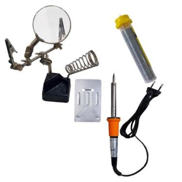 Imagem de Jogo Ferro de Solda 110V 60W Estanho Lupa Garras Profissional Reparos 