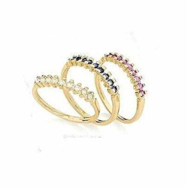 Imagem de Meia aliança Rommanel folheada a ouro com zircônias 511027, Rosa, 18