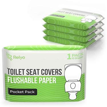 Imagem de Relyo Capas de Assento de Vaso Sanitário GG de Papel Lávável (Pacote com 50) - Biodegradável e Espesso - Acessórios de Viagem para Banheiros Públicos, Avião, Acampamento