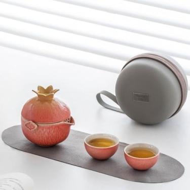 Imagem de Conjunto de chá de viagem em forma de romã, conjunto de chá de cerâmica portátil, 1 bule e 3 minixícaras, presente de chá para amantes de chá