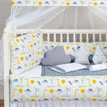 Imagem de Kit jogo de berço com lençol de algodão menina menino safari 14 peças 