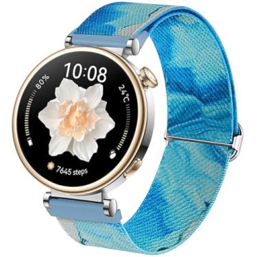 Imagem de DEALELE Pulseiras femininas compatíveis com Huawei Watch GT5 Pro de 42 mm/GT5 de 41 mm/GT4 de 41 mm/Garmin Venu 3S/Forerunner 265S/Fossil Gen 6, pulseira de nylon elástica colorida de 18 mm, oceano
