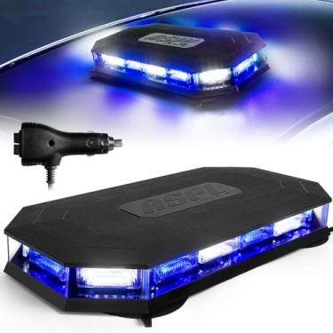 Imagem de ASPL Luz estroboscópica de emergência com farol de teto de 41,5 cm, 56 LEDs, barra de aviso magnético, luz de arado de perigo de trânsito para caminhões, veículos, construção, limpa-neve (azul/branco)