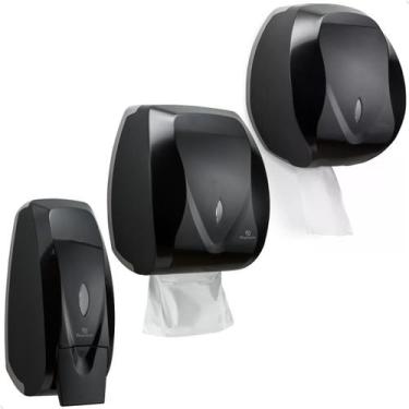 Imagem de Kit Dispenser Saboneteira Papel Toalha e Higiênico Preto - Premisse