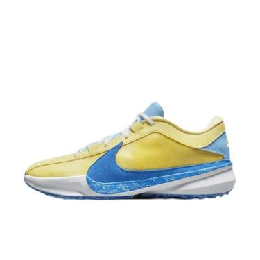 Imagem de Nike Tênis de basquete masculino Zoom Freak 5, Amarelo suave/azul claro/branco/laranja laser/azul estrela, 38