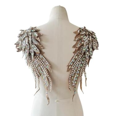 Imagem de Zbroh Aplique feito à mão com strass de 18 cores costurados à mão em renda pérola apliques de acabamento para acessórios de roupas sociais (marrom)
