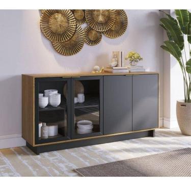 Imagem de Aparador Para Sala Buffet Ambiente Vitória Noce Milano Preto Acetinado - Colibri