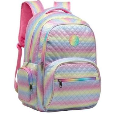Imagem de Mochila Costas Juvenil Reforçada Escolar Feminina Glitter Rainbown Yepp-Feminino