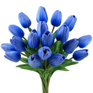 Imagem de Beferr 18 peças de tulipas artificiais tulipas artificiais toque real buquês de flores falsas arranjos para Páscoa primavera flores decoração de mesa casa azul