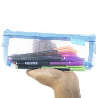 Imagem de Estojo Bolsinha De Lápis Escolar Slim Transparente Multiuso - Hxt, Azu
