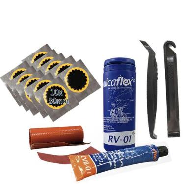 Imagem de Kit Reparo Câmara Ar Bike 10 Remendos Estrela + 2 Espátulas - Vulcafle