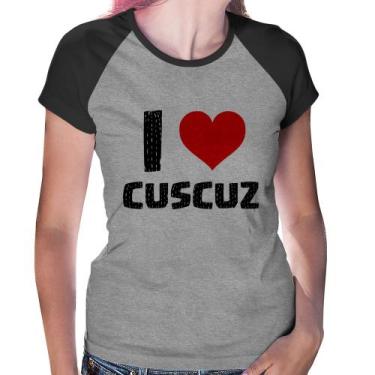 Imagem de Baby Look Raglan I love cuscuz - Foca na Moda, Cinza, Preto, M