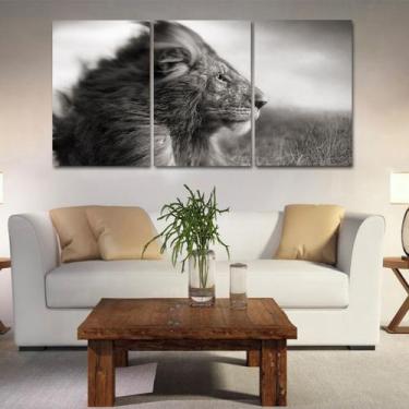 Imagem de Quadros mosaico tigre e leão med. 105x65 ps 2mm adesivo fosco borda in