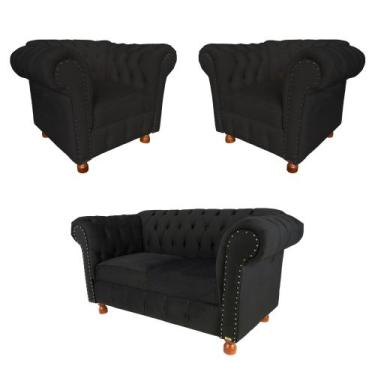 Imagem de Um Sofá 2,30cm + Duas Poltronas Chesterfield Luiz XV SUEDE - Novo Enca