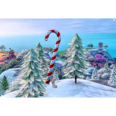 Imagem de Gaietya Pano de fundo de Natal de 2,1 x 1,5 m para fotografia de inverno, bengala doce, pirulito, neve, floresta, chá de bebê, crianças, decoração de festa de aniversário