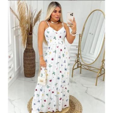 Imagem de Vestido Longo Feminino Com Bojo Estampado Borboleta Elastex - BC Girls