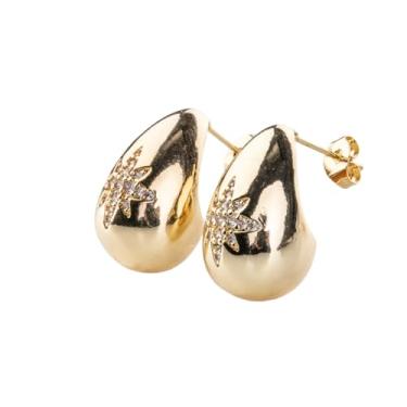 Imagem de NUZUJX Brincos de argola grossa dourada de cobre para mulheres, brincos de gota de lágrima, moderno, grande, grosso, leve, banhado a ouro, presente para meninas, Cobre, Sem pedra preciosa