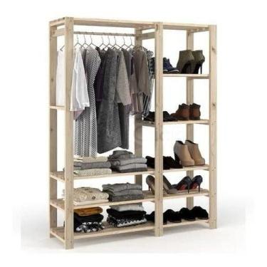 Imagem de Arara c/ 7 nichos de madeira para roupa  - Decore com Amor