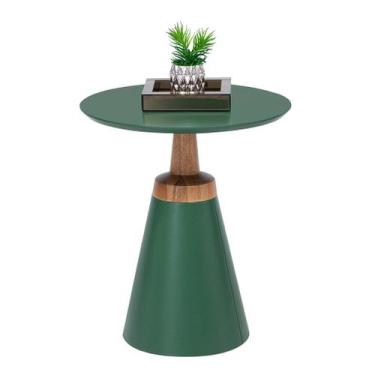 Imagem de Mesa lateral Luiza em madeira maciça e Mdf - Bac Móveis, Natural/Verde