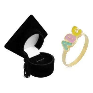 Imagem de Anel Formatura Infantil Menina Abc Colorido Banhado +capelo - Joias Da