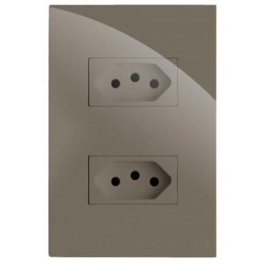 Imagem de Kit Tomada Dupla 10A 4X2 Brg11198-8Fe - Blux Recta Fendi Gloss