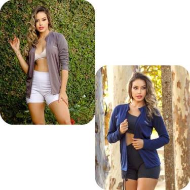 Imagem de Kit 2 Casacos feminino proteção solar UV 50+ FPS - Force, Cinza, Azul 