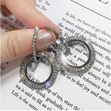 Imagem de MAIHAO Brincos de argola redondos de strass fashion para mulheres geométrico 8 infinitos brincos redondos pingentes de joia de festa, Preto, 1