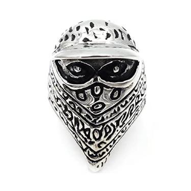 Imagem de LAIMIUMIU33 Anel masculino mascarado de caveira com cachecol e chapéu gótico 316 anéis de aço inoxidável joias com gelo punk anel de festa estilo vintage gótico demônio crânio estilo demônio, Metal