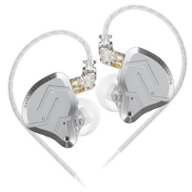 Imagem de KZ ZSN Pro 5.1 cm-Ear Monitors Fones de ouvido de metal 1BA+1DD Tecnologia híbrida HiFi Bass Clear Sound IEMs Fones de ouvido com cancelamento de ruído com fio para músicos cantores audiófilos (prata,