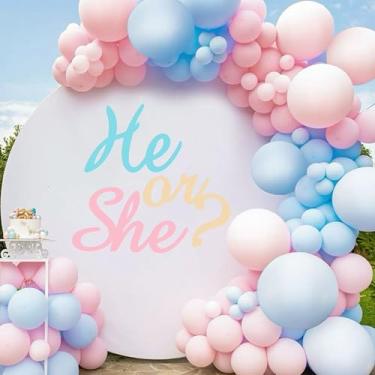 Imagem de Adesivo de decalque para ele ou ela, adesivos de parede de festa revelação de gênero, decalque de fundo de balão de chá de bebê, adesivo de fundo de festa revelação de gênero, decoração de arco de
