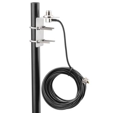 Imagem de Bingfu Kit de suporte de suporte de antena de rádio amador móvel com parafuso em U + UHF Pl259 macho para SO239 fêmea 5 metros RG58 cabo para veículo amador, caminhão, rádio bidirecional, scanner,