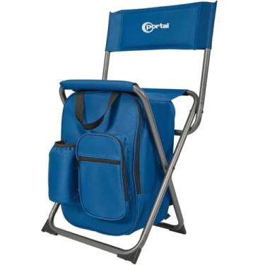 Imagem de PORTAL Mochila térmica cadeira de acampamento, assento dobrável leve com encosto e alças rápidas para pesca, caminhadas, caça, suporta 102 kg (azul)