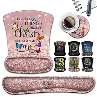 Imagem de Mouse pad descanso de pulso suporte de gel, mousepad ergonômico e teclado de espuma de memória descanso de pulso base antiderrapante para computador, jogos, escritório confortável para digitar e alívio da dor Philippians 4-13 rosa glitter