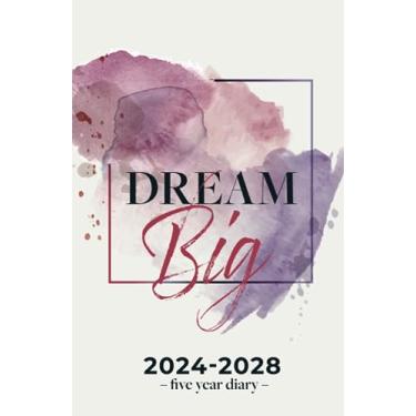 Imagem de 5 Year Diary 2024-2028 | A5 Dream Big Pretty Pink Purple Watercolour (hardcover): Month to View Planner with UK Holidays, Vision Board, Moon Phases, ... Contacts, Passwords (Five Years)