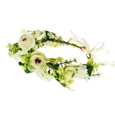 Imagem de Delicate Dew Tiara feminina com flores BOHO para casamento, coroa floral, acessório para foto (branca)