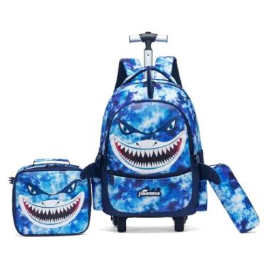 Imagem de Conjunto de Mochila, Lancheira e Estojo Escolar com Estampa de Tubarão, Azul e Preto