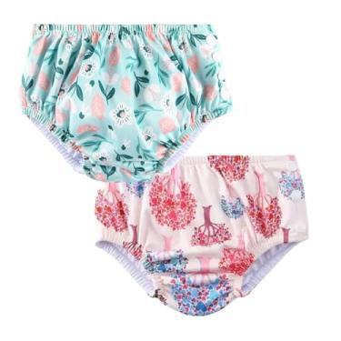 Imagem de Acqua di Mare kit c/2 Biquini com Fralda Reutilizável de Piscina para Bebê Menina 6 a 24 meses (Floral Verde-Água e Árvores, 12 meses)