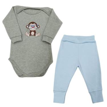 Imagem de Conjunto Body Bebê Manga Longa Macaco de Óculos + Calça - Mellane Baby