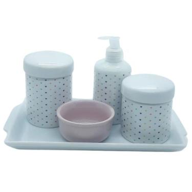 Imagem de Kit higiene Poá 5 peças - molhadeira Rosa - Peças Porcelana - Antilope