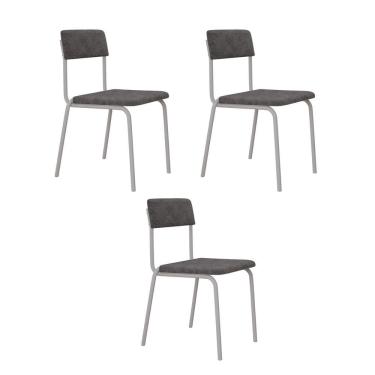 Imagem de Conjunto 3 Cadeiras Estofadas Fixa Empilhável Fit Névoa Prata  / Branco Fosco