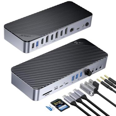 Imagem de ORICO Estação de ancoragem DisplayLink 22 em 1, hub USB C com monitores quádruplos com 3 DP, 3 HDMI, saída 8K única, 60W PD, USB A/C 3.2, USB-A 3.0, RJ45, SD/TF, 3 tipos AUX