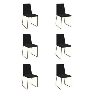 Imagem de Kit 6 Cadeiras De Jantar Cozinha Industrial Lexa Veludo Élpis Móveis Preto Dourada