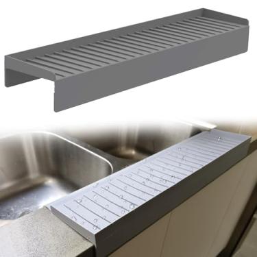 Imagem de Protetores de borda de silicone Kitlers – Acessórios de pia multifuncionais, protetor contra respingos e tapete de drenagem para cozinha, pia de banheiro, aço, granito, bancadas de quartzo (cinza)