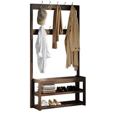 Imagem de Cabide de vestuário para corredor industrial, banco de árvore, fácil de instalar, organizador de armazenamento de entrada com 10 ganchos e prateleiras de armazenamento, banco de sapatos para sala de